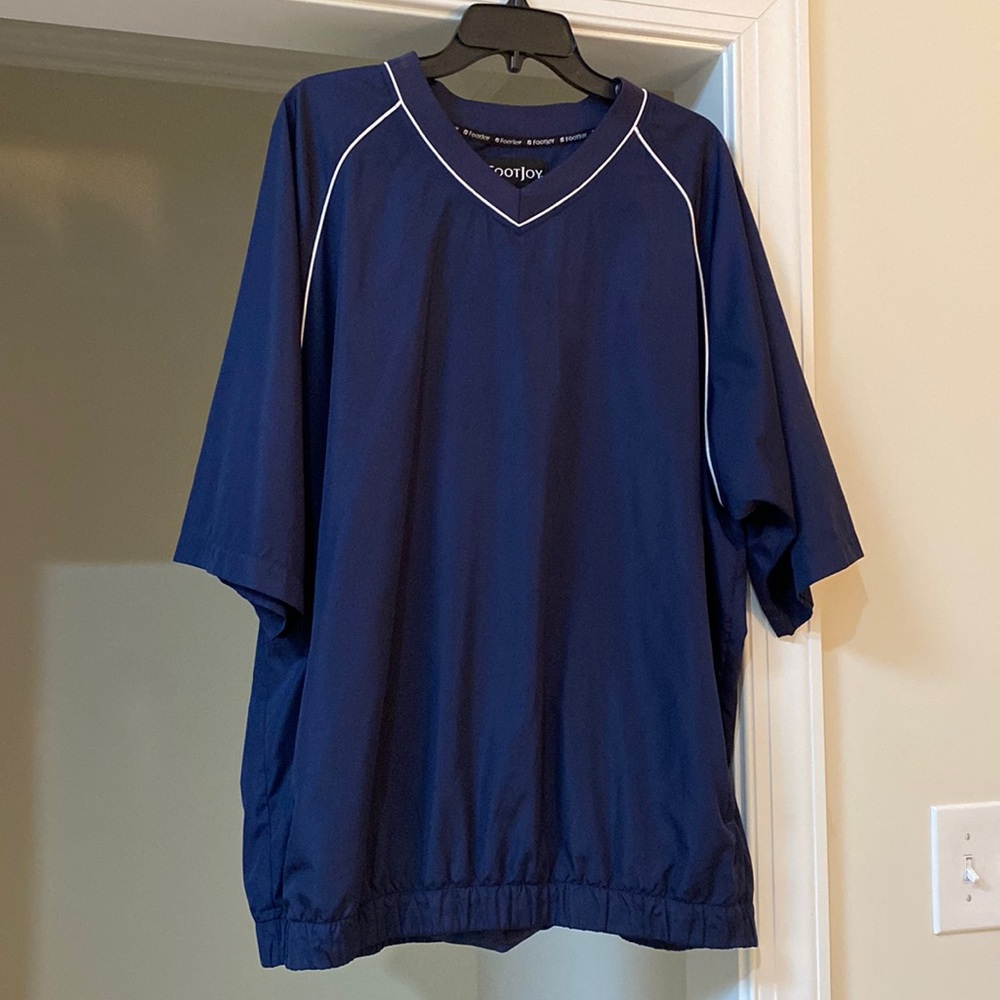 FJ Footjoy Short Sleeve‎ Windbreaker Golf Shirt Mens XL Navy Blue White - Sz XL